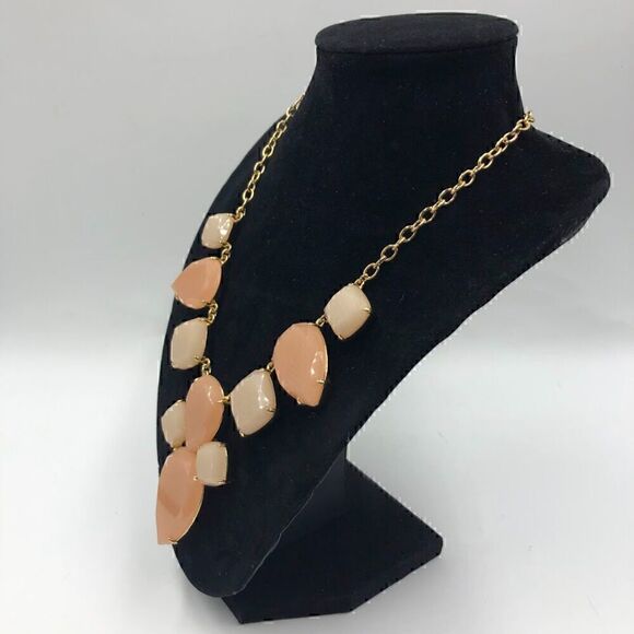 Kate Spade Chunky Statement Necklace Peach and Cream Gold Tone Link Chain - Picture 4 of 11